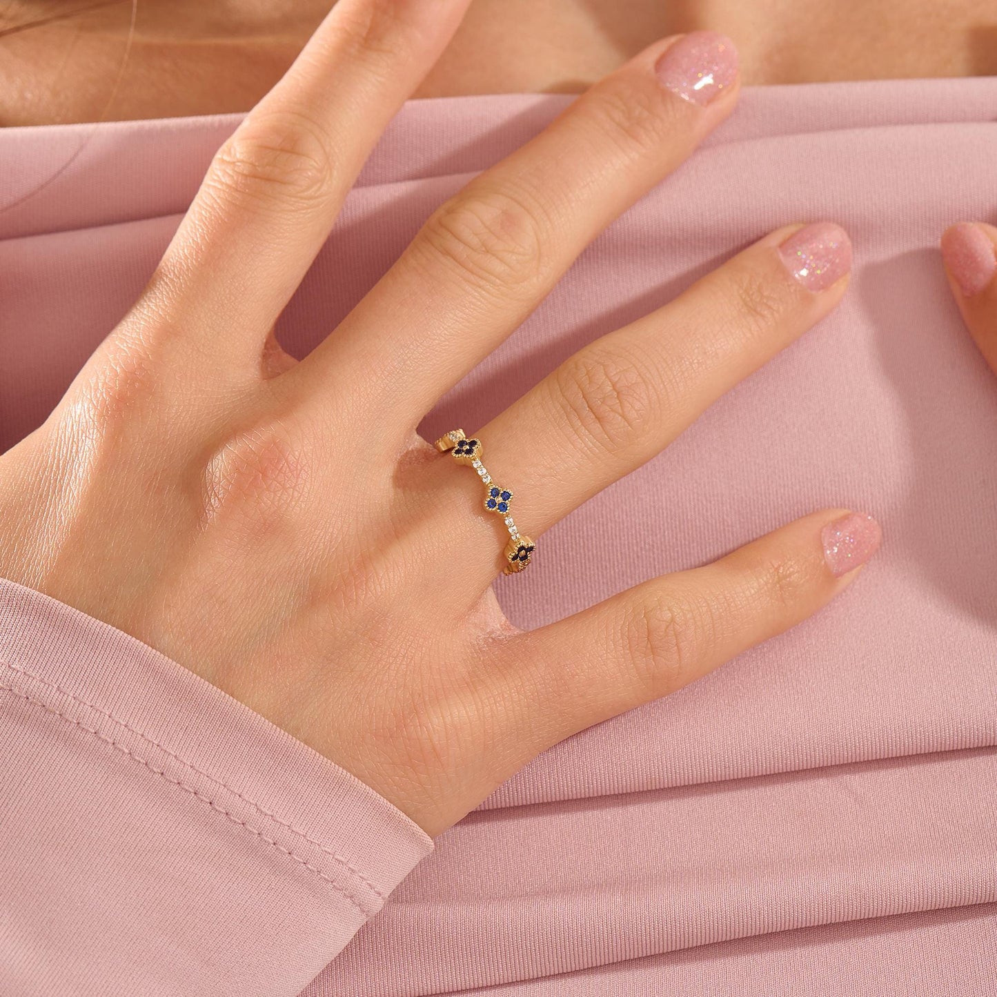 Tiny Sapphire Flower Wedding Ring