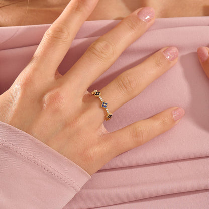 Tiny Sapphire Flower Wedding Ring