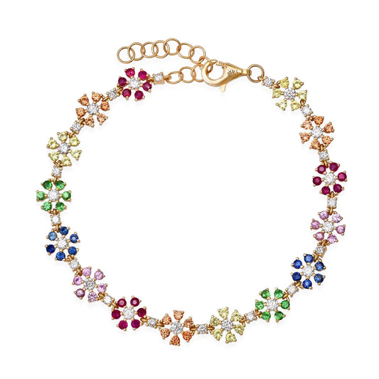 Blooming Sparkle: Colorful Diamond Flower Chain Necklace