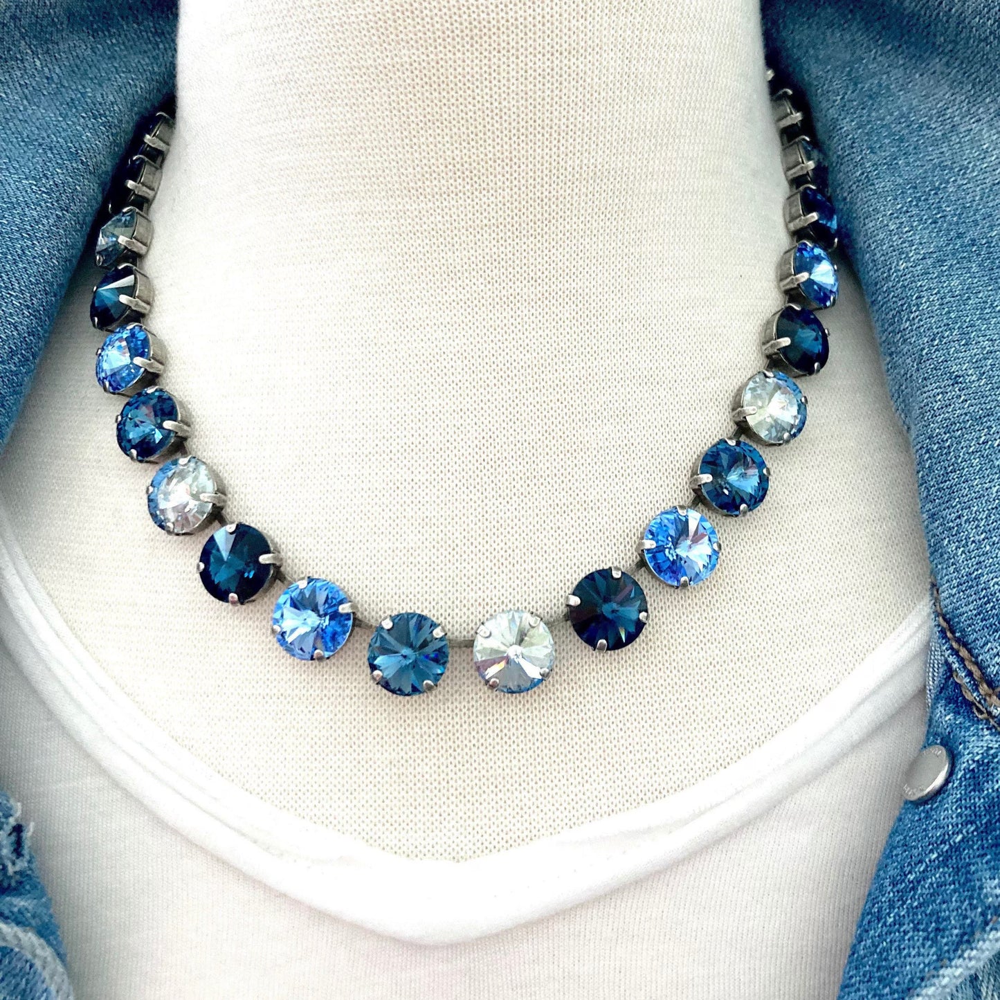 Blue Gradient Crystal Tennis Necklace
