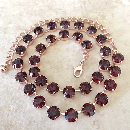 Velvet Wine: Crimson Crystal Tennis Necklace