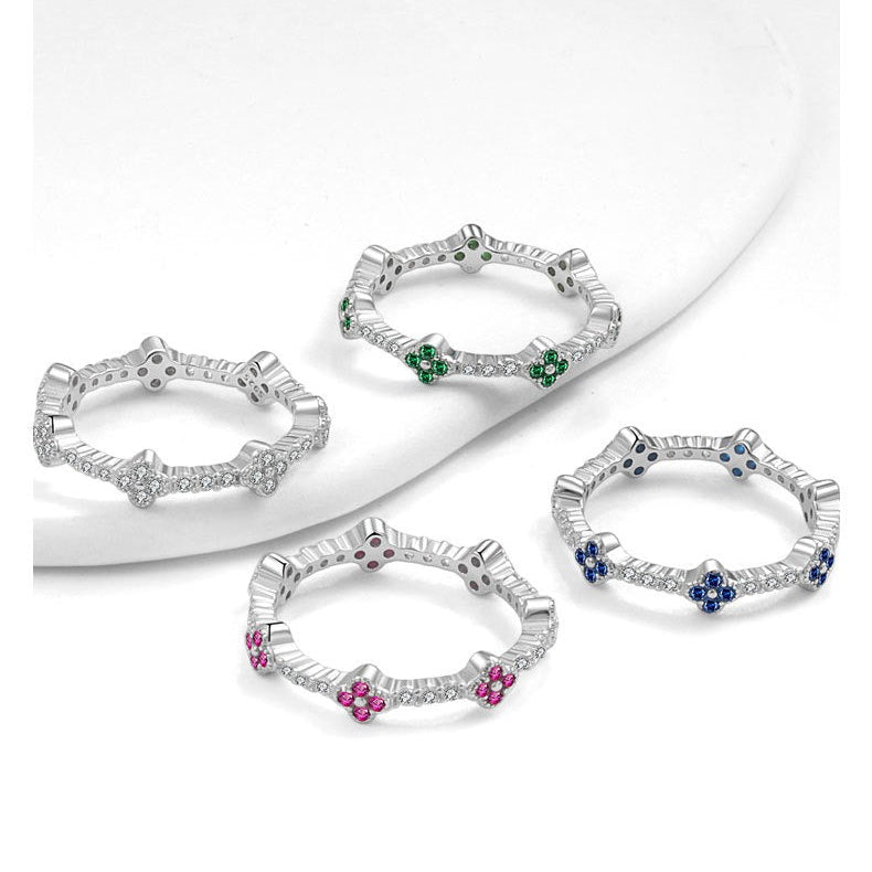 Multicolor Sapphire Flower Stackable Eternity Ring