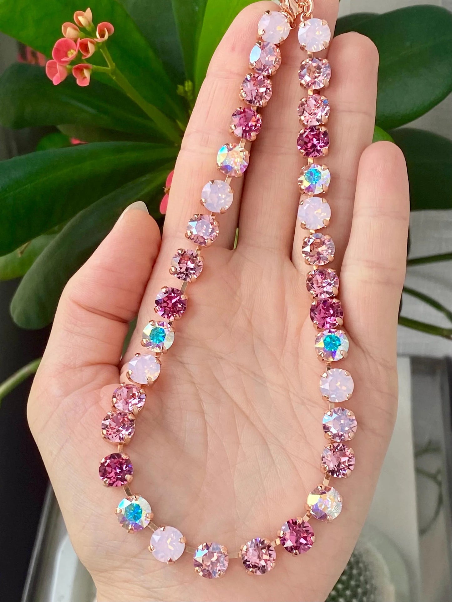 Gradient Pink Crystal Tennis Necklace