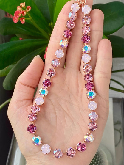 Gradient Pink Crystal Tennis Necklace