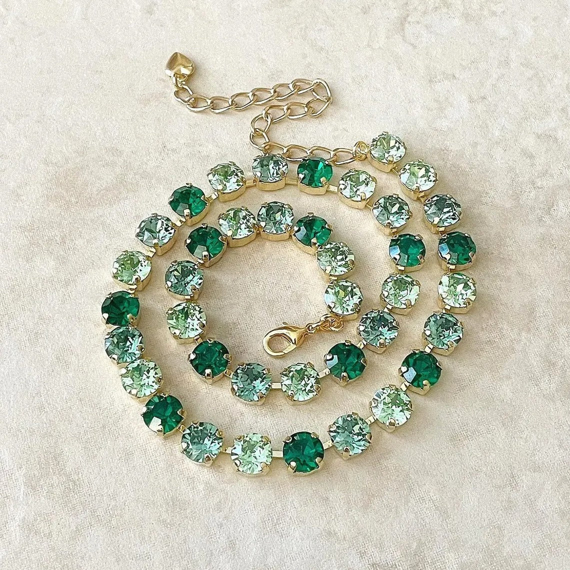 Emerald Green to Olive Green Crystal Tennis Necklace
