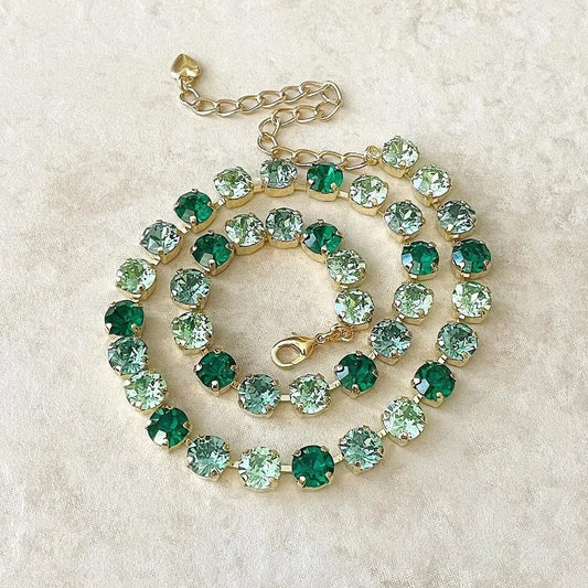 Emerald Green to Olive Green Crystal Tennis Necklace