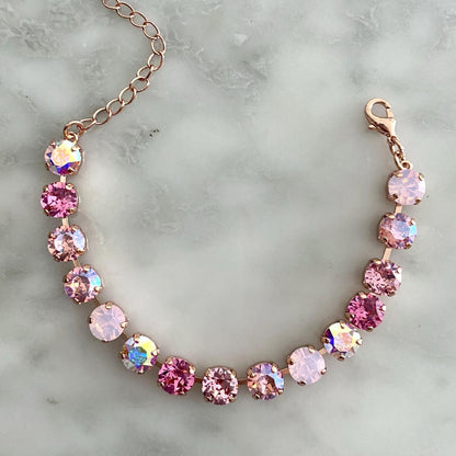 Gradient Pink Crystal Tennis Necklace