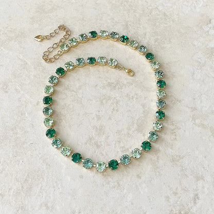 Emerald Green to Olive Green Crystal Tennis Necklace