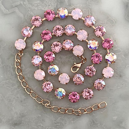 Gradient Pink Crystal Tennis Necklace