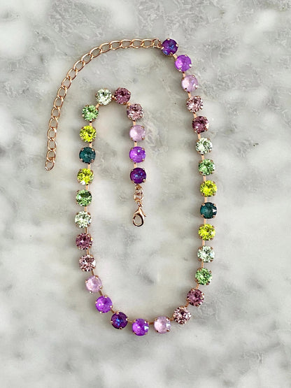 Amethyst & Ivy Glow: Jewel-Tone Crystal Necklace