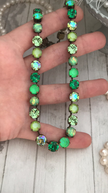 Electric Eden: Neon Spectrum Crystal Tennis Necklace