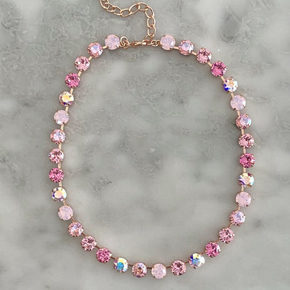 Gradient Pink Crystal Tennis Necklace