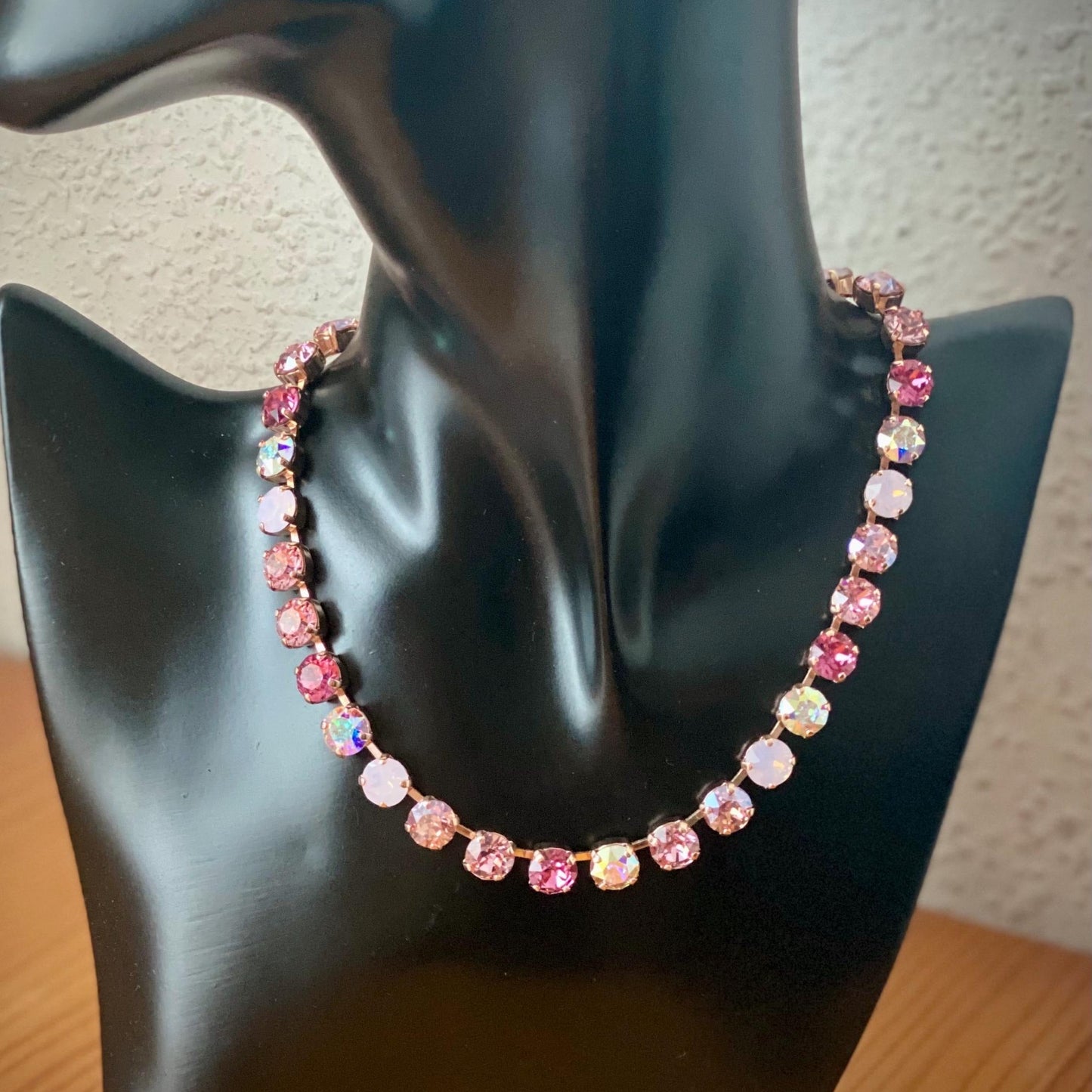 Gradient Pink Crystal Tennis Necklace