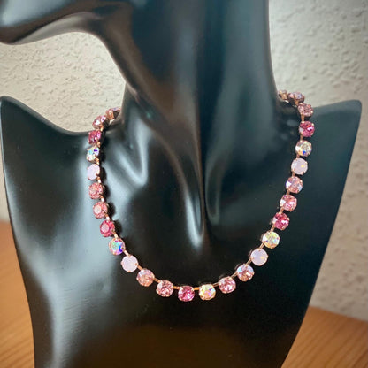 Gradient Pink Crystal Tennis Necklace