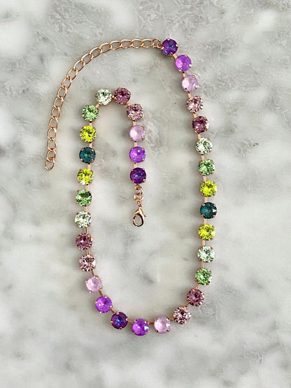 Violet-to-Emergrad Crystal Tennis Necklace