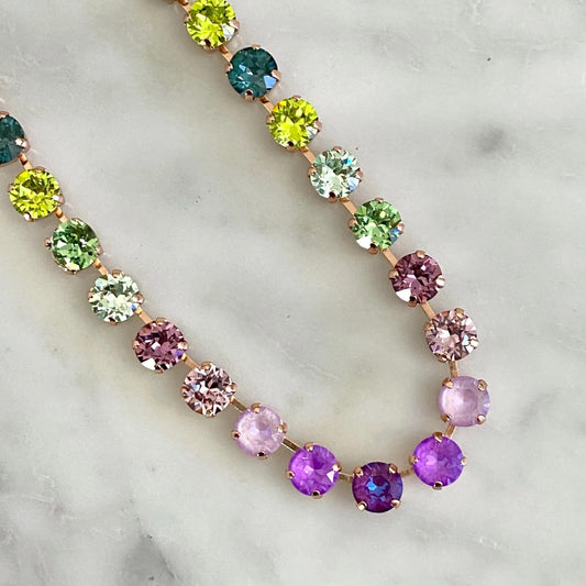Amethyst & Ivy Glow: Jewel-Tone Crystal Necklace
