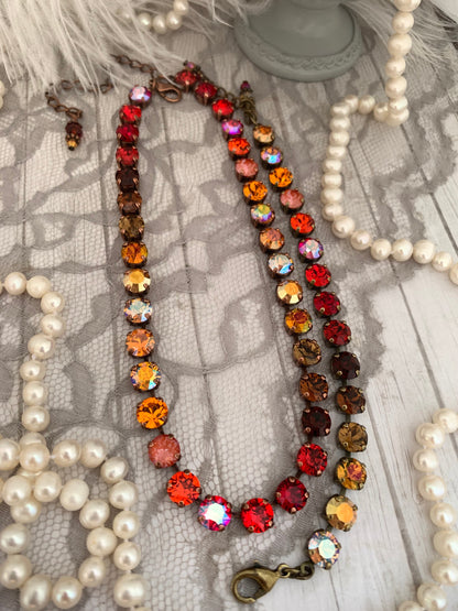 Autumn Gradient Crystal Tennis Necklace