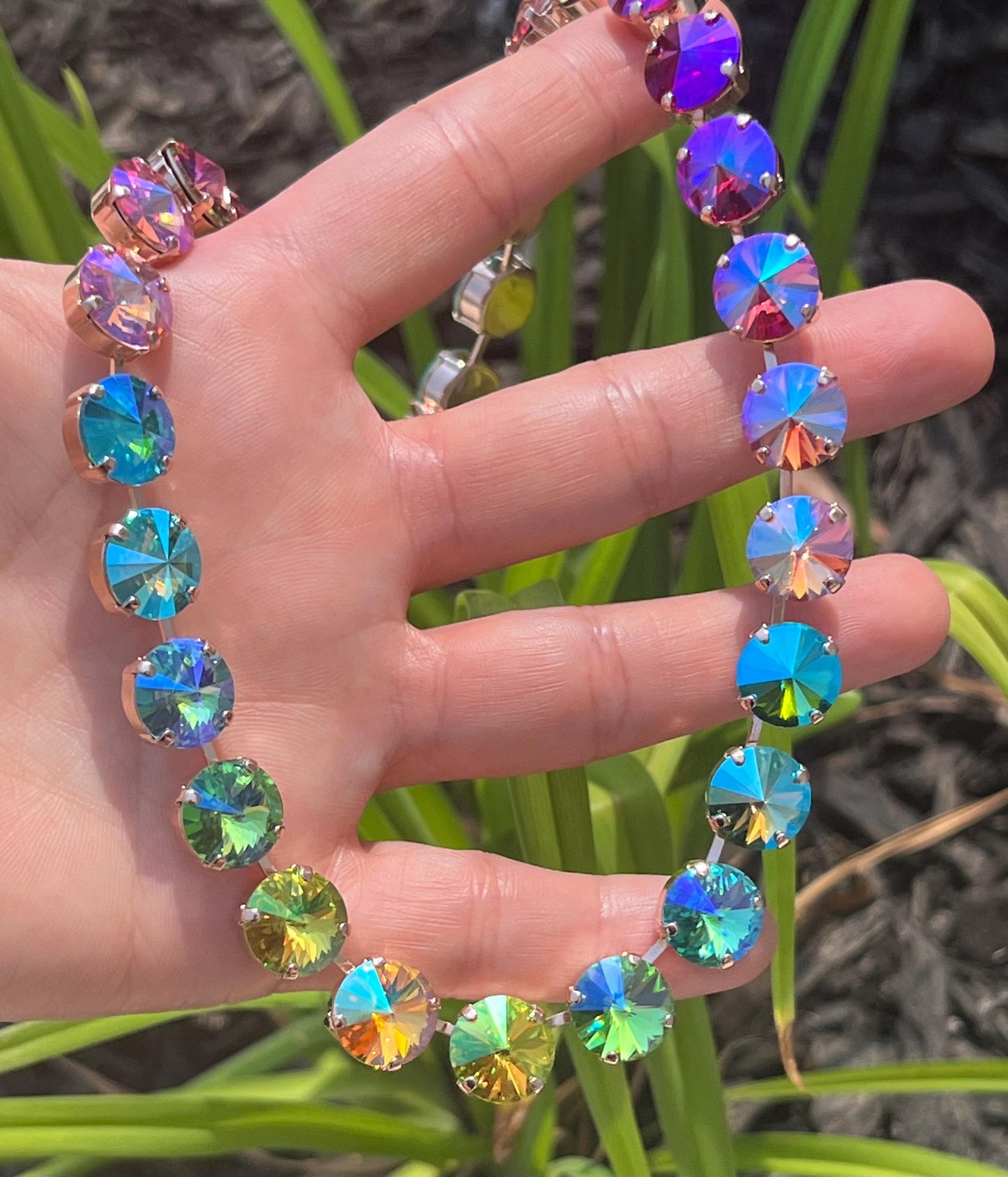 Twilight Garden: Green-to-Violet Crystal Necklace