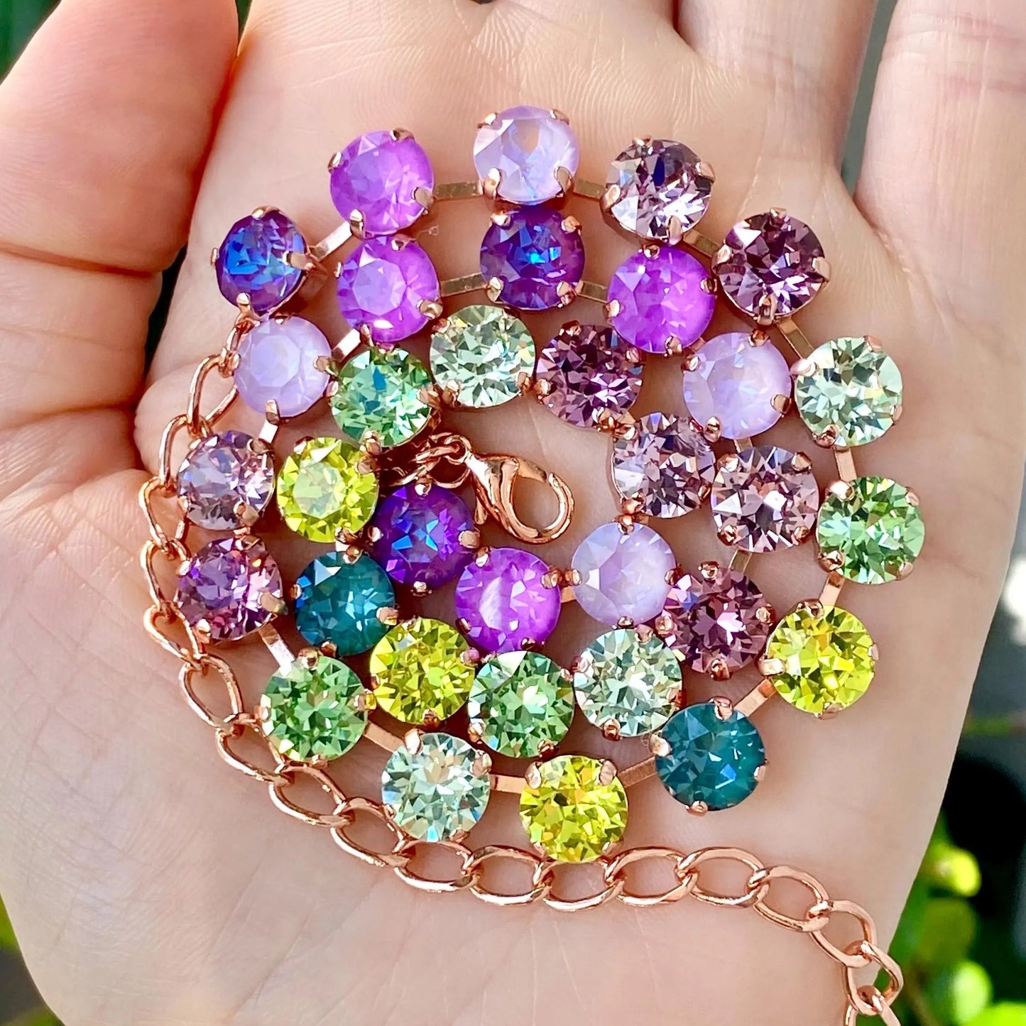 Amethyst & Ivy Glow: Jewel-Tone Crystal Necklace