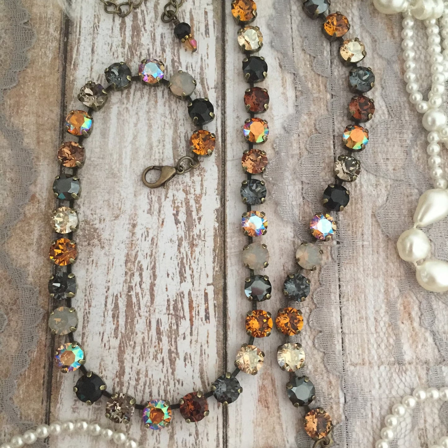 Autumn Cognac: Champagne & Caramel Crystal Tennis Necklace