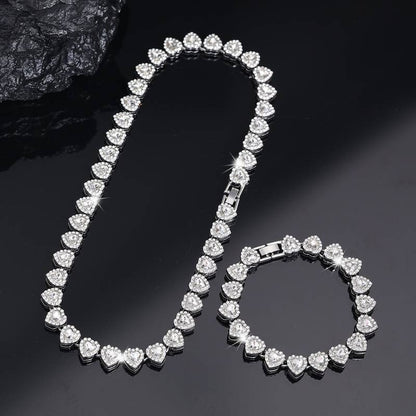 Heart-Shaped Cuban Link Necklace Set Hip-Hop Style Choker Combo Luxury Jewelry Set