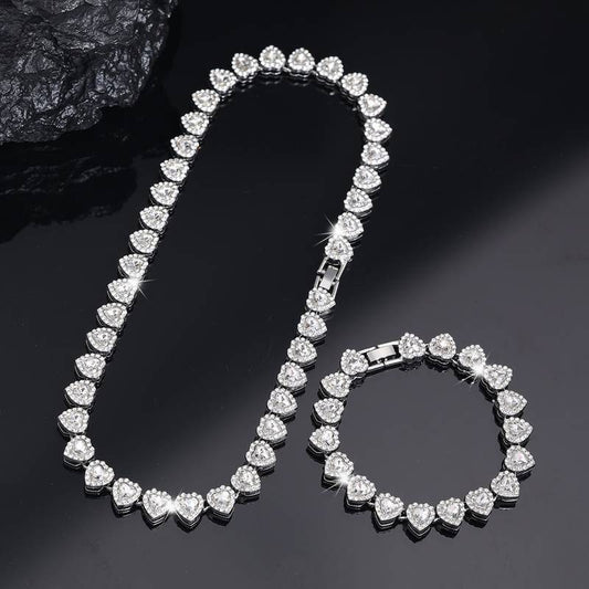 Heart-Shaped Cuban Link Necklace Set Hip-Hop Style Choker Combo Luxury Jewelry Set