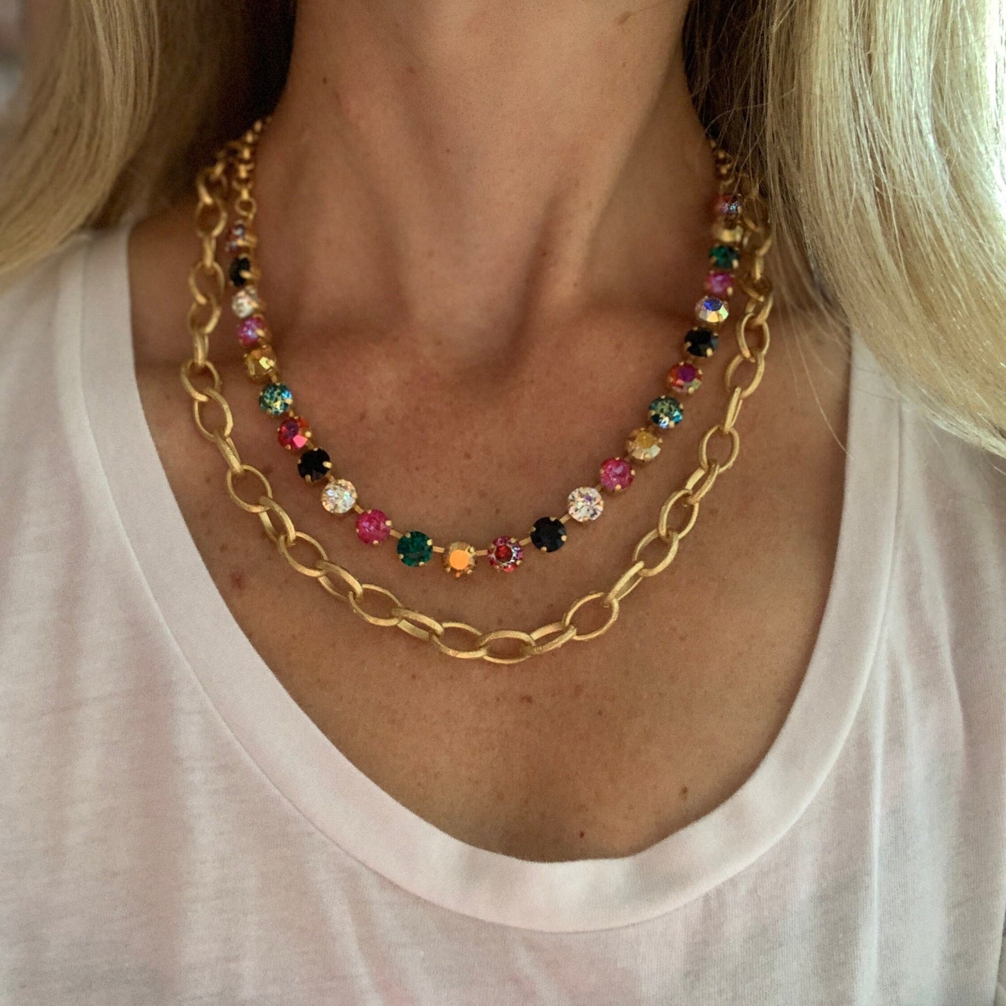 Holiday Design: Crimson & Gold Crystal Tennis Necklace