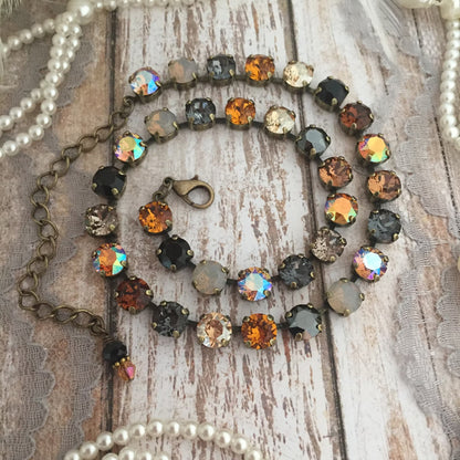 Autumn Cognac: Champagne & Caramel Crystal Tennis Necklace