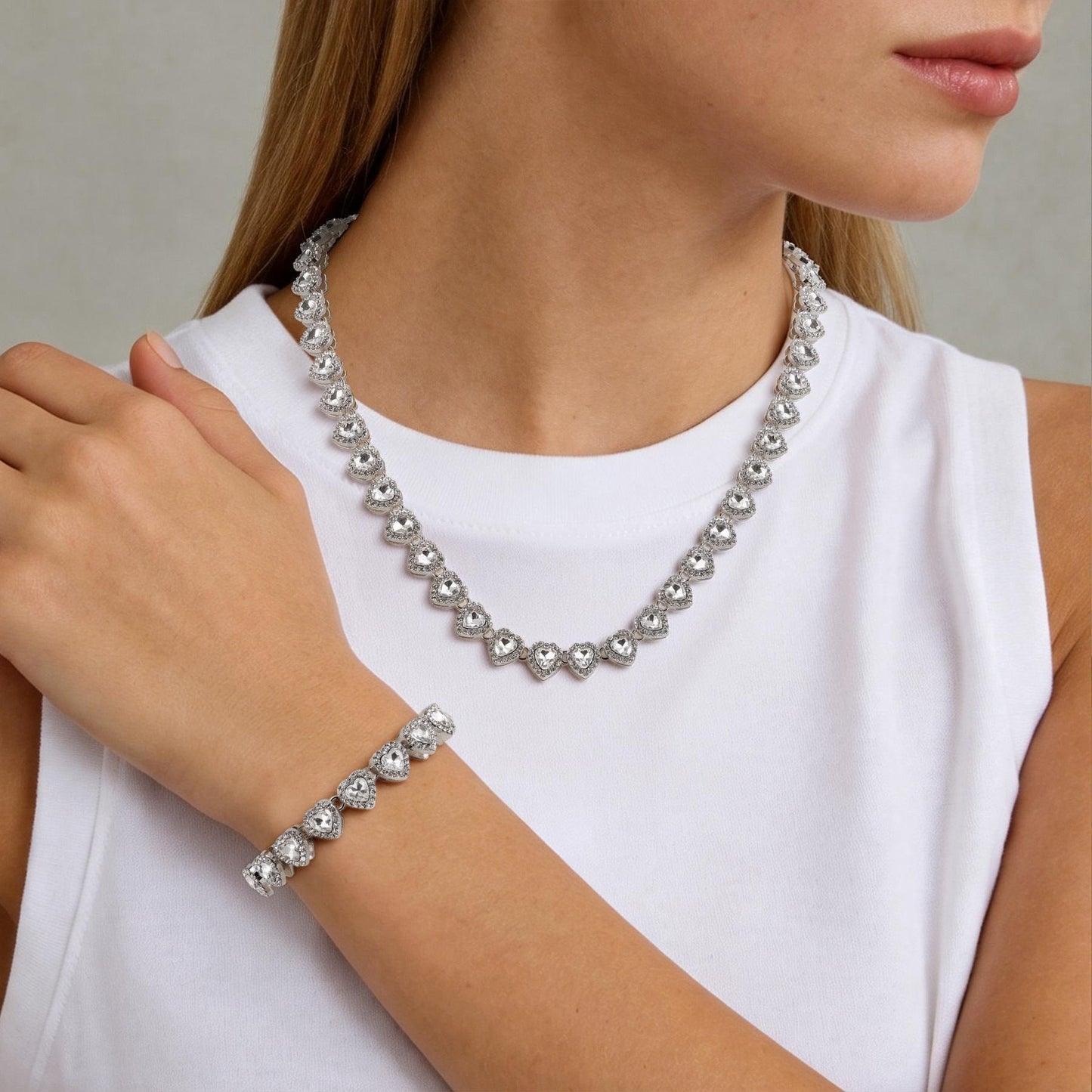 Heart-Shaped Cuban Link Necklace Set Hip-Hop Style Choker Combo Luxury Jewelry Set