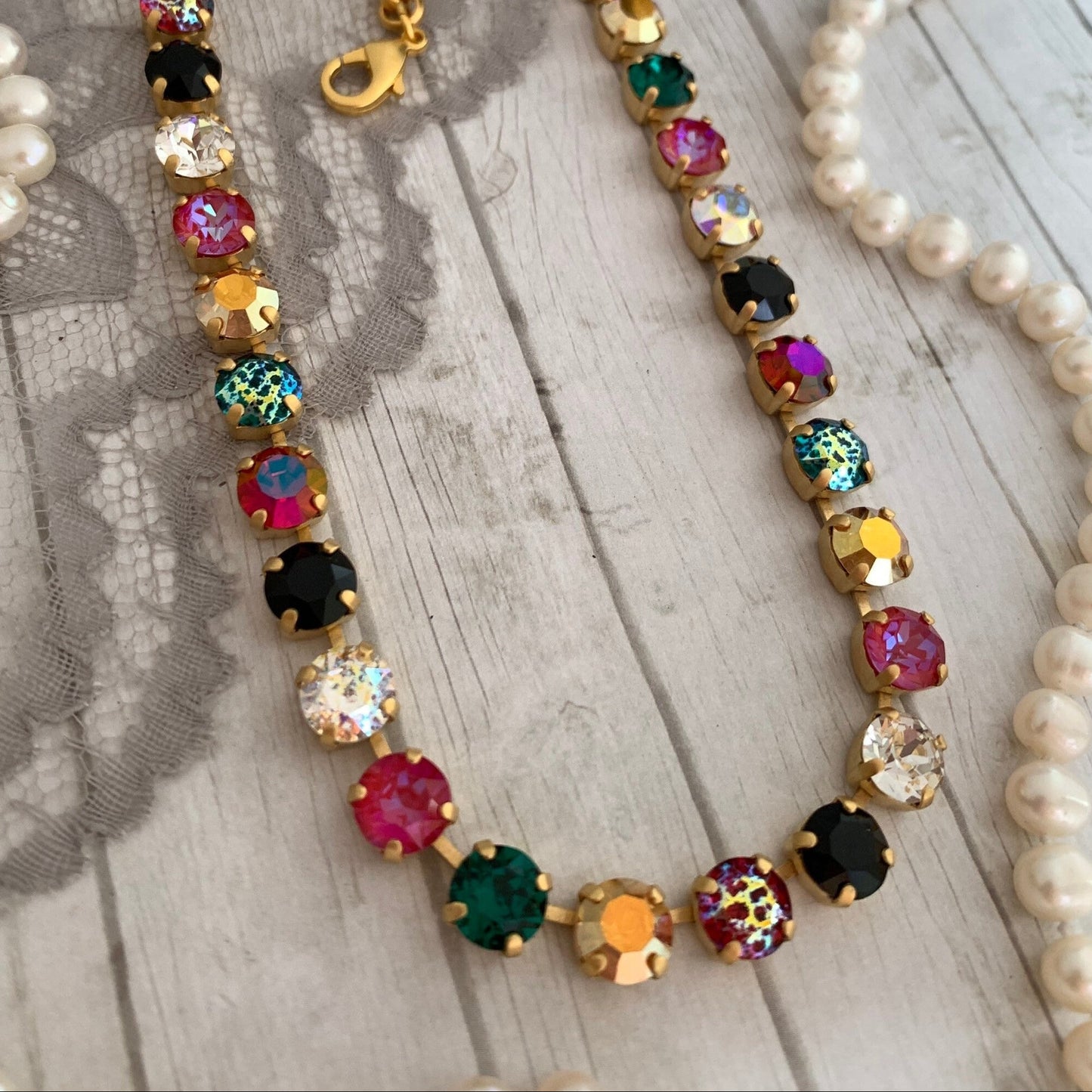 Holiday Design: Crimson & Gold Crystal Tennis Necklace