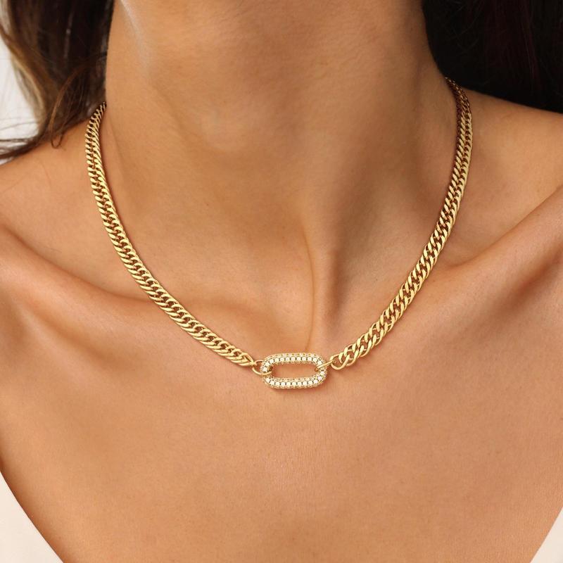 Exquisite Inlaid Pendant: Cuban Link Chain with Zircon Clasp