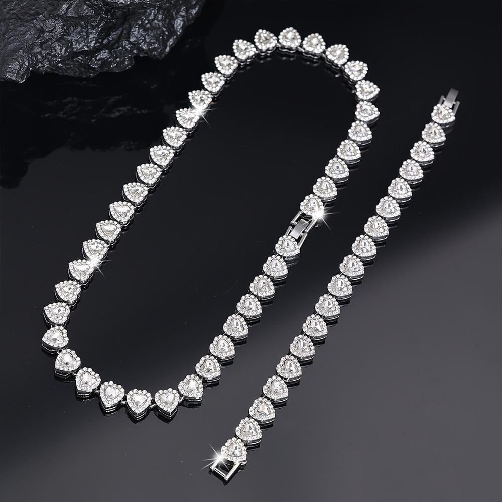 Heart-Shaped Cuban Link Necklace Set Hip-Hop Style Choker Combo Luxury Jewelry Set