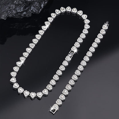 Heart-Shaped Cuban Link Necklace Set Hip-Hop Style Choker Combo Luxury Jewelry Set