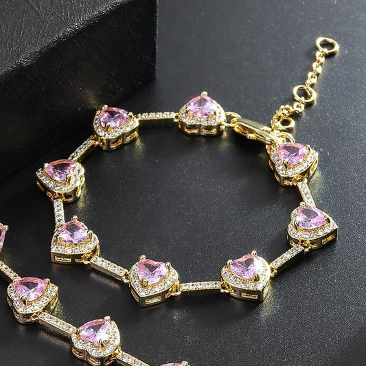 Heart Pink Gem Bracelet Elegant Rose Pink Crystal Jewelry Bracelet