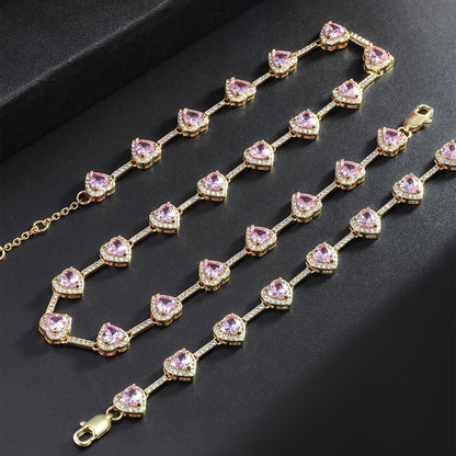 Heart Pink Gem Necklace Elegant Rose Pink Crystal Jewelry Set Dazzling Gift for Her