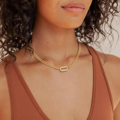Exquisite Inlaid Pendant: Cuban Link Chain with Zircon Clasp