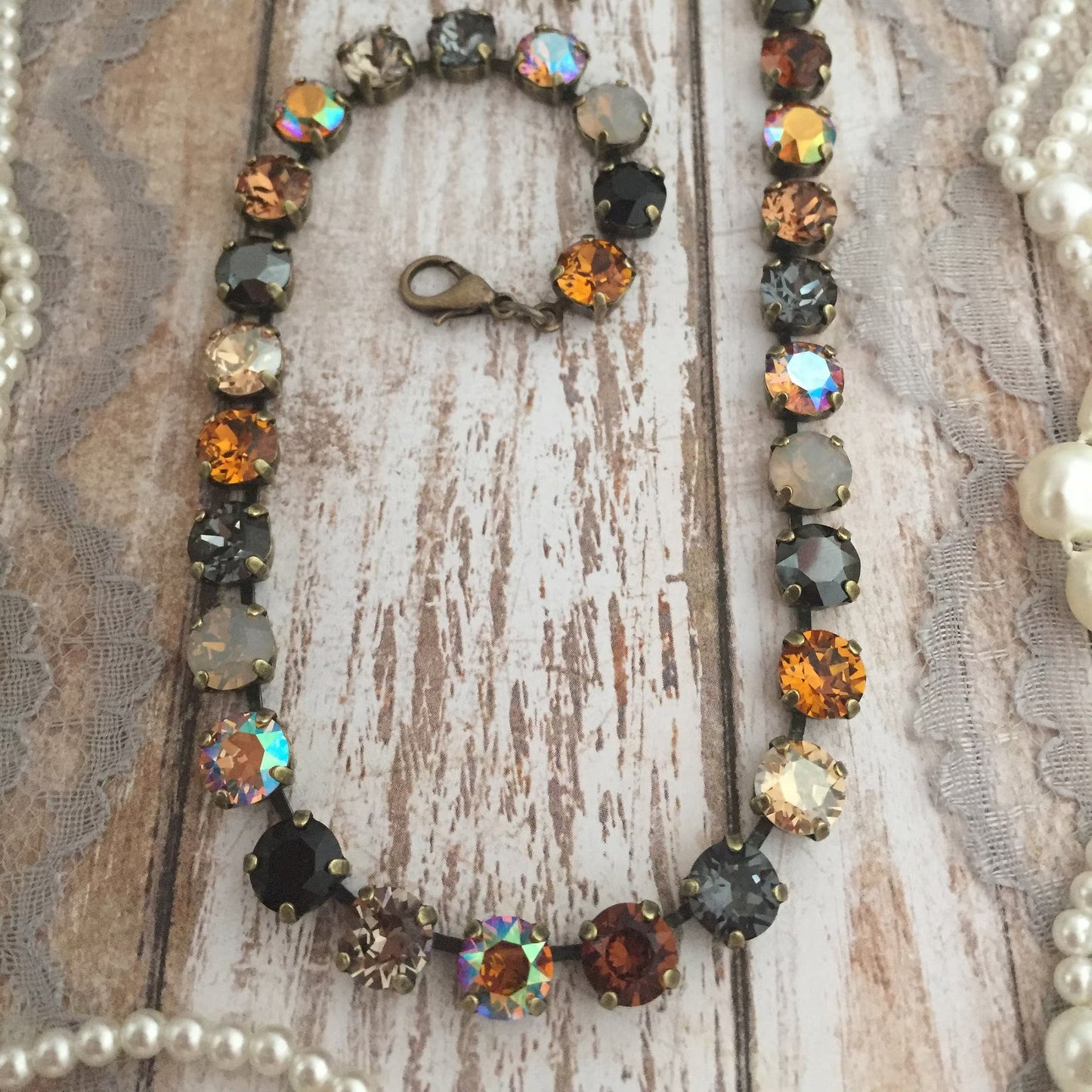 Autumn Cognac: Champagne & Caramel Crystal Tennis Necklace