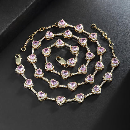 Heart Pink Gem Necklace Elegant Rose Pink Crystal Jewelry Set Dazzling Gift for Her