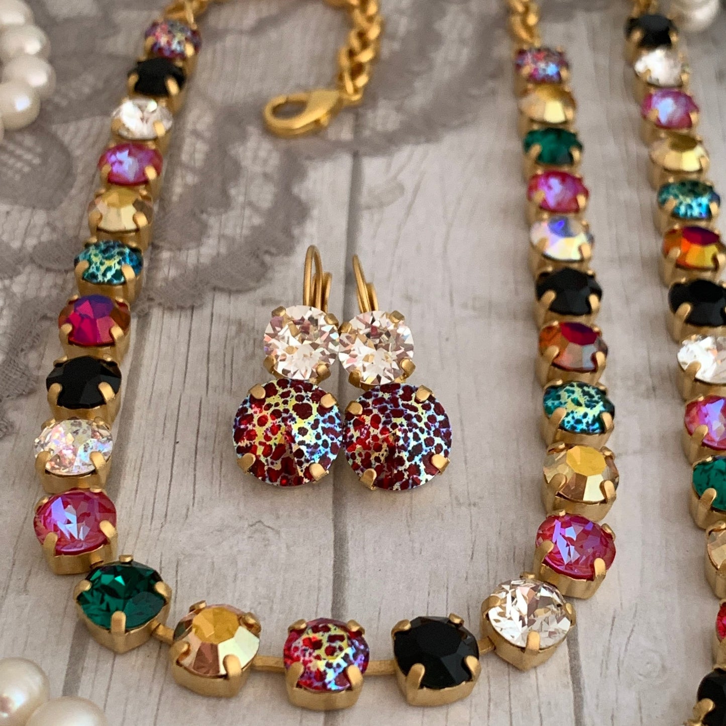 Holiday Design: Crimson & Gold Crystal Tennis Necklace