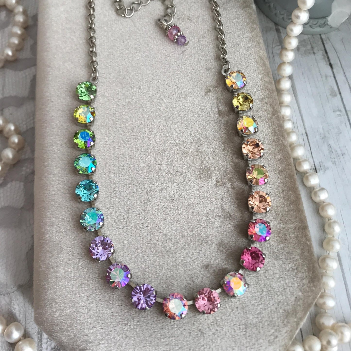 Garden Party Rainbow: Iridescent Crystal Tennis Necklace