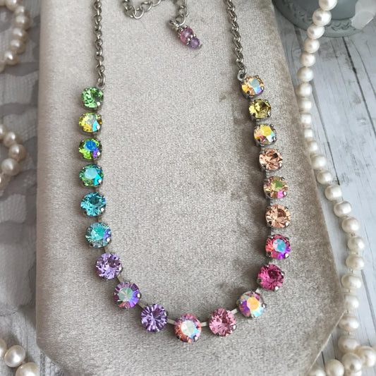 Garden Party Rainbow: Iridescent Crystal Tennis Necklace