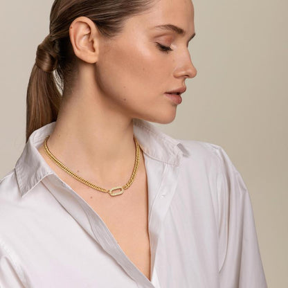 Exquisite Inlaid Pendant: Cuban Link Chain with Zircon Clasp