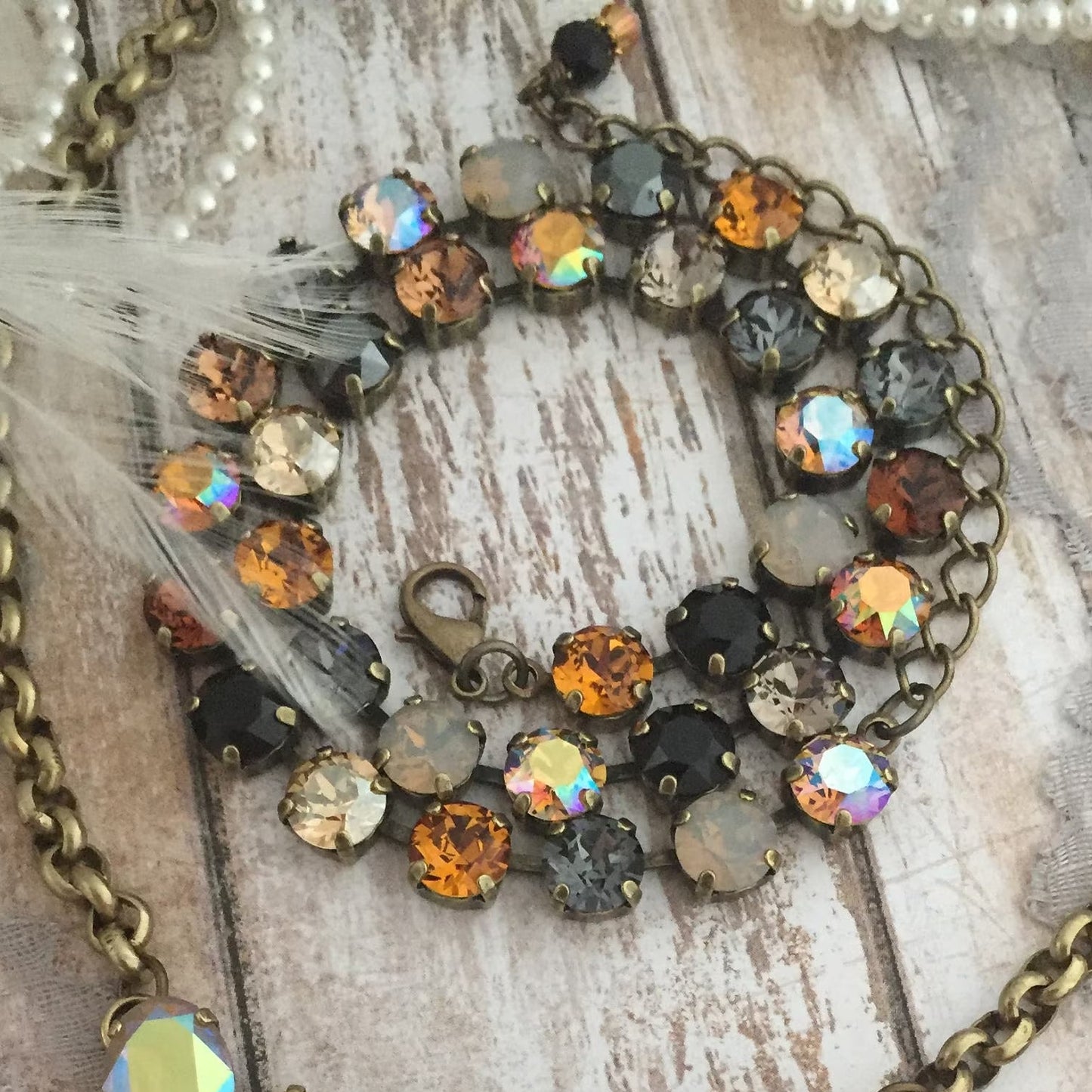 Autumn Cognac: Champagne & Caramel Crystal Tennis Necklace