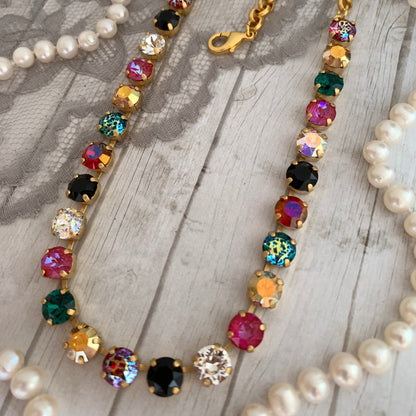 Holiday Design: Crimson & Gold Crystal Tennis Necklace