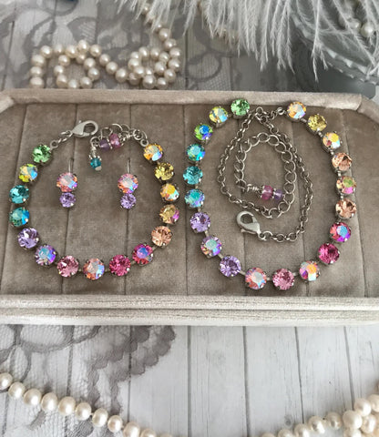 Garden Party Rainbow: Iridescent Crystal Tennis Necklace