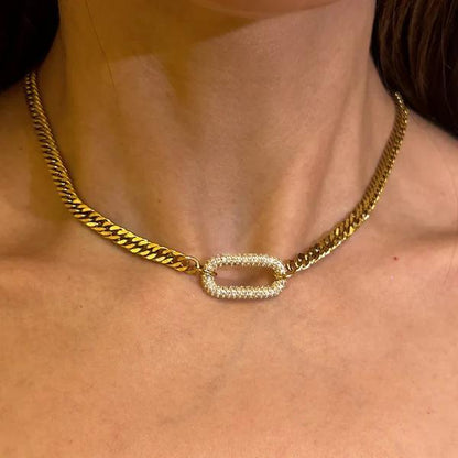 Exquisite Inlaid Pendant: Cuban Link Chain with Zircon Clasp