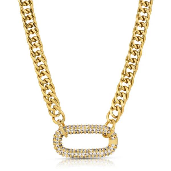 Exquisite Inlaid Pendant: Cuban Link Chain with Zircon Clasp