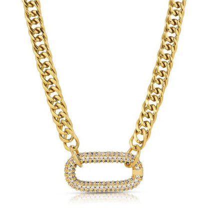 Exquisite Inlaid Pendant: Cuban Link Chain with Zircon Clasp