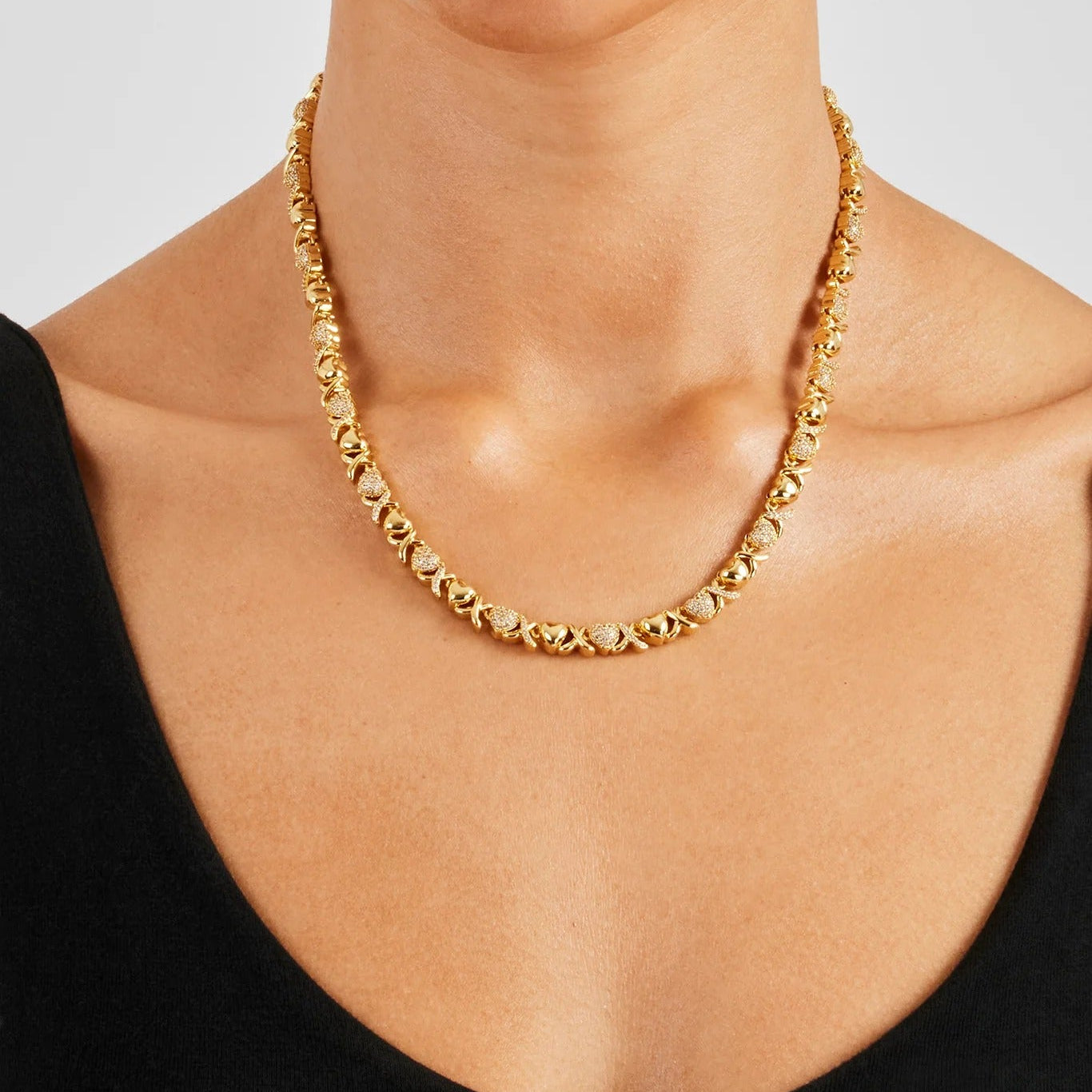 Gold XOXO Diamond Gemstone Necklace