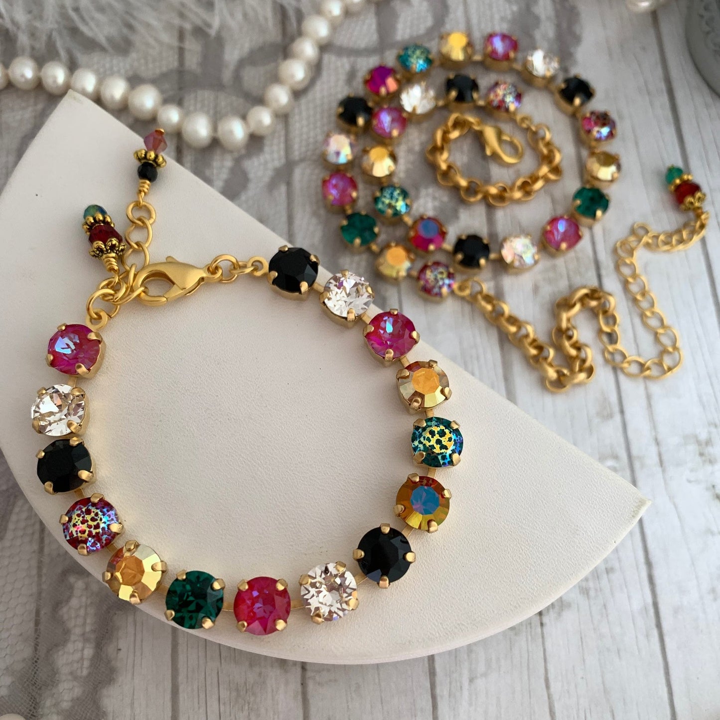 Holiday Design: Crimson & Gold Crystal Tennis Necklace